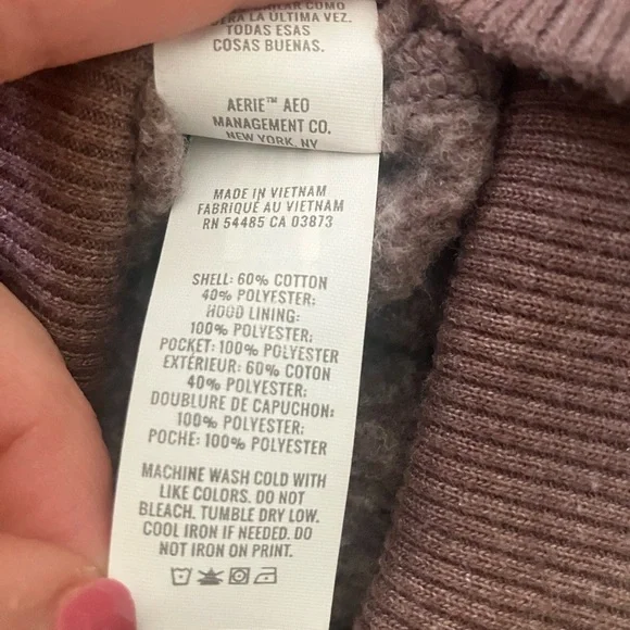 Aerie Hooded Sherpa Lined‎ Zip Up Long Sleeved Hooded Sweatshirt Medium - Picture 6 of 10